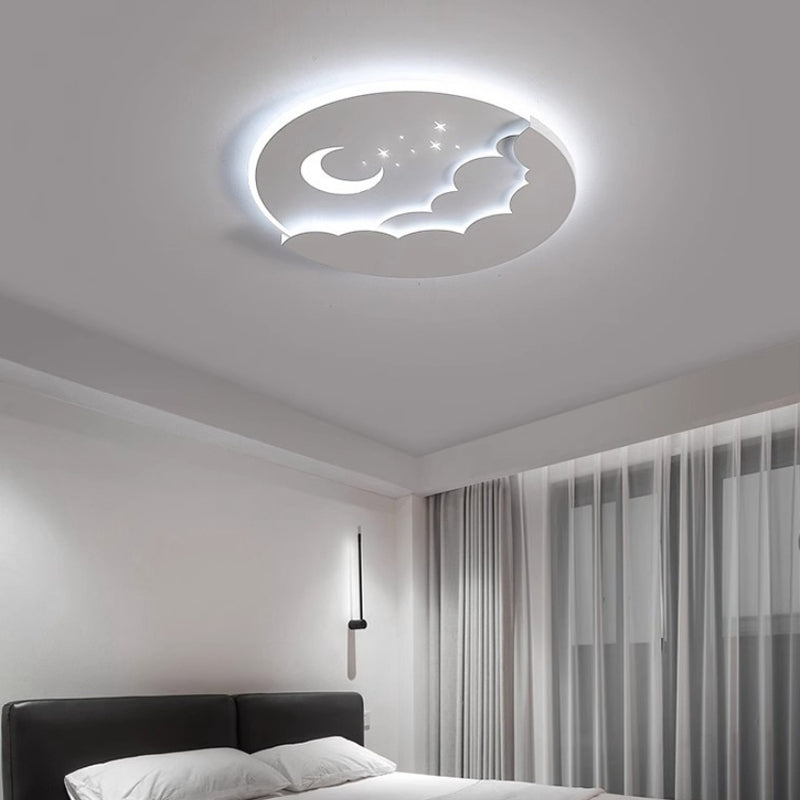 Contemporary Creative Moon Cloud Round Dome Iron Acrylic LED Flush Mount Ceiling Light For Bedroom