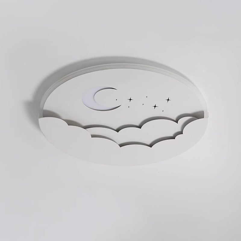 Contemporary Creative Moon Cloud Round Dome Iron Acrylic LED Flush Mount Ceiling Light For Bedroom