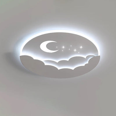 Contemporary Creative Moon Cloud Round Dome Iron Acrylic LED Flush Mount Ceiling Light For Bedroom