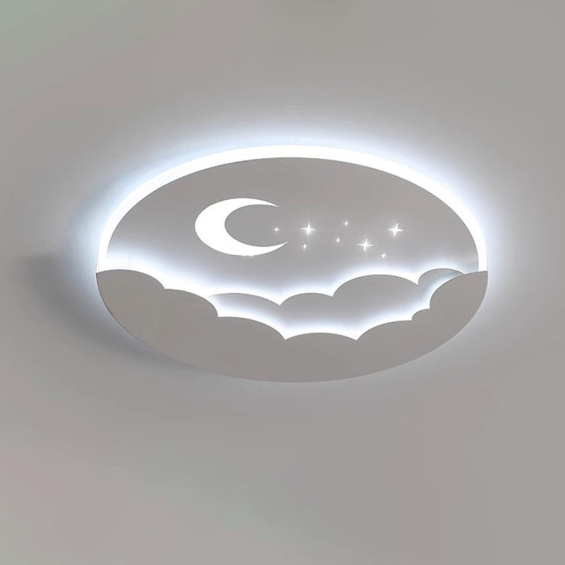 Contemporary Creative Moon Cloud Round Dome Iron Acrylic LED Flush Mount Ceiling Light For Bedroom