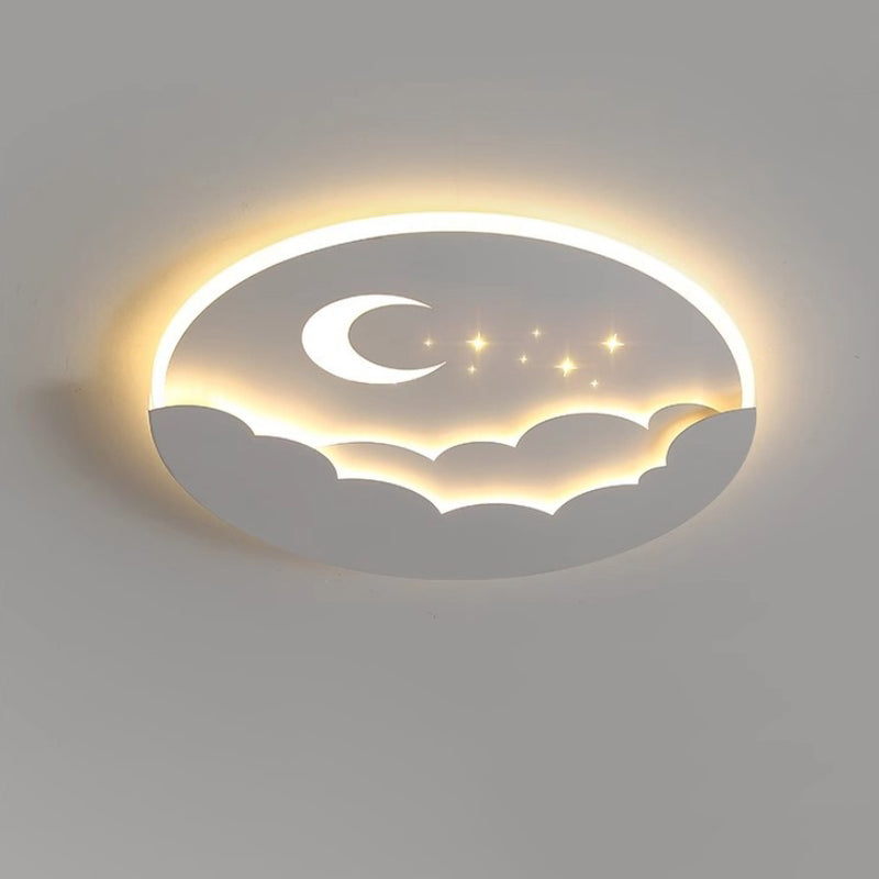 Contemporary Creative Moon Cloud Round Dome Iron Acrylic LED Flush Mount Ceiling Light For Bedroom