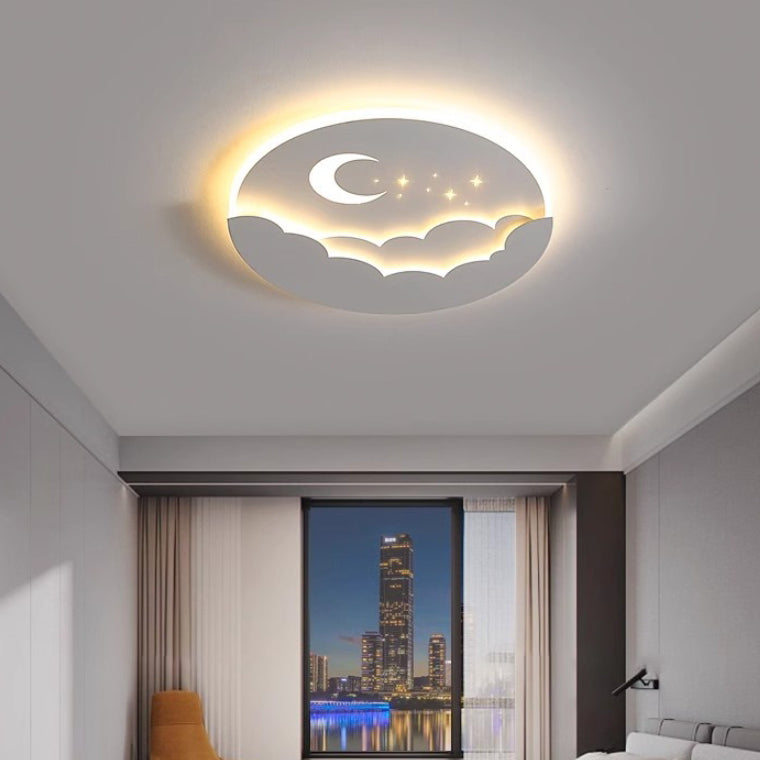 Contemporary Creative Moon Cloud Round Dome Iron Acrylic LED Flush Mount Ceiling Light For Bedroom