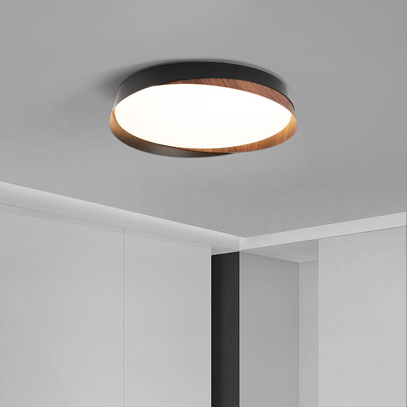 Traditional Japanese Round Dome Iron Acrylic LED Flush Mount Ceiling Light For Bedroom