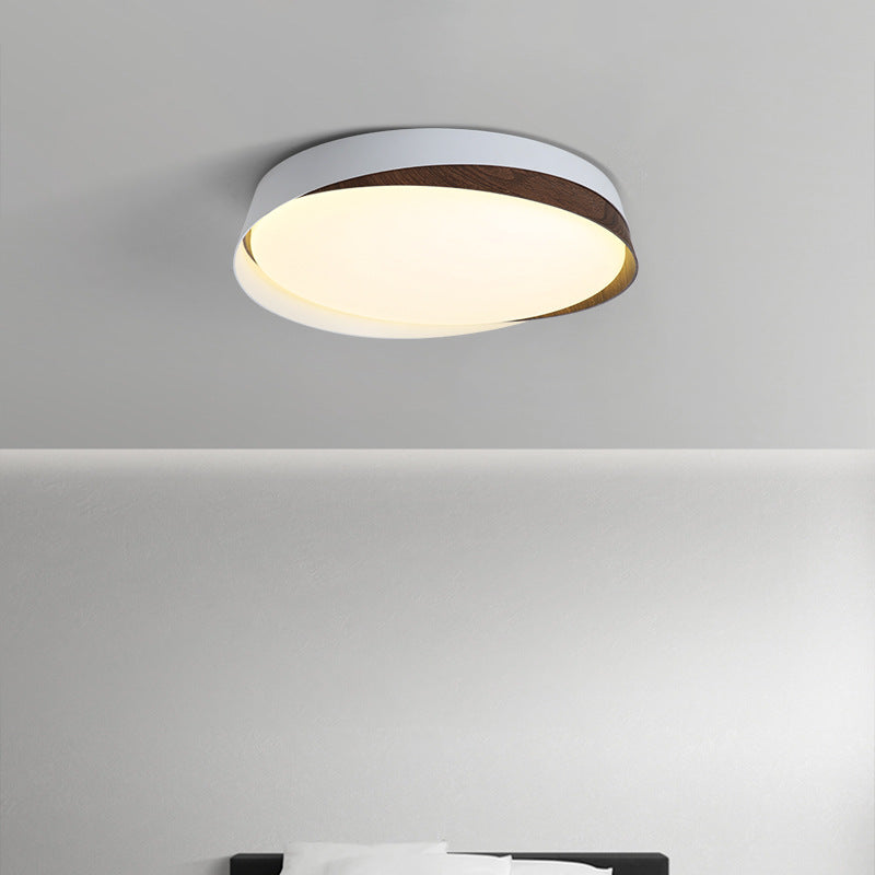 Traditional Japanese Round Dome Iron Acrylic LED Flush Mount Ceiling Light For Bedroom