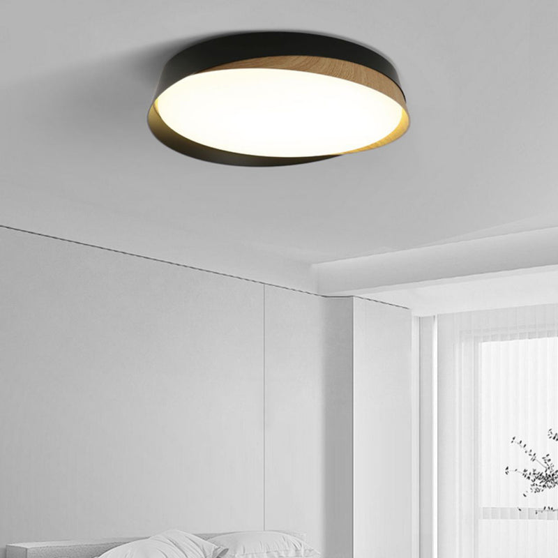 Traditional Japanese Round Dome Iron Acrylic LED Flush Mount Ceiling Light For Bedroom