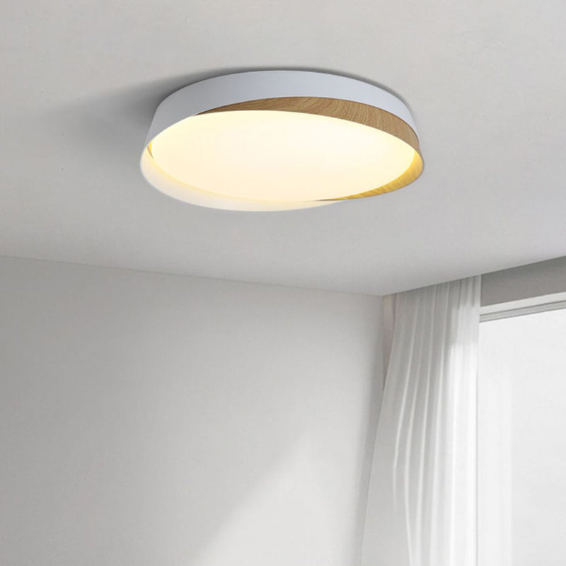 Traditional Japanese Round Dome Iron Acrylic LED Flush Mount Ceiling Light For Bedroom