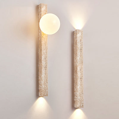 Modern Minimalist Rectangle Linear Yellow Travertine 2-Light Wall Sconce Lamp For Bedroom
