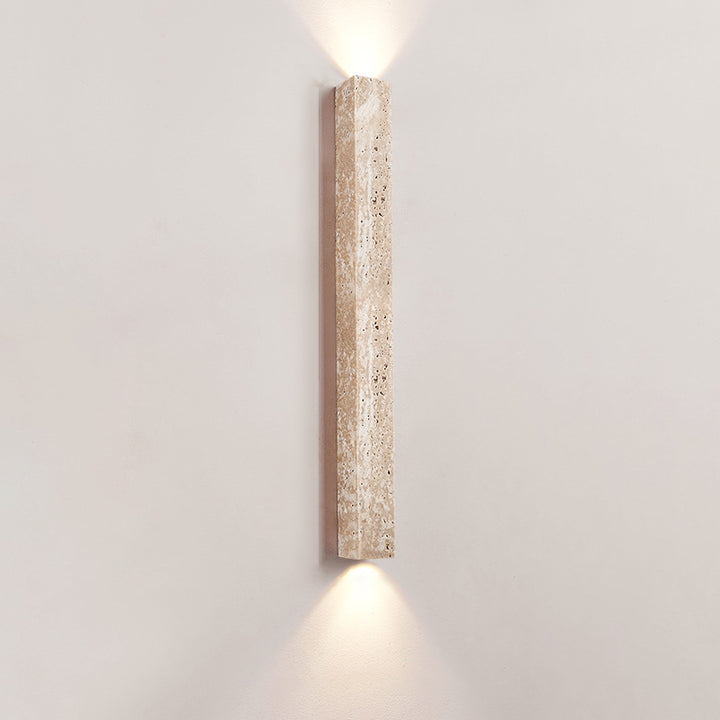 Moderne minimalistische rechteckige lineare gelbe Travertin-Wandleuchte mit 2 Lichtern für das Schlafzimmer 