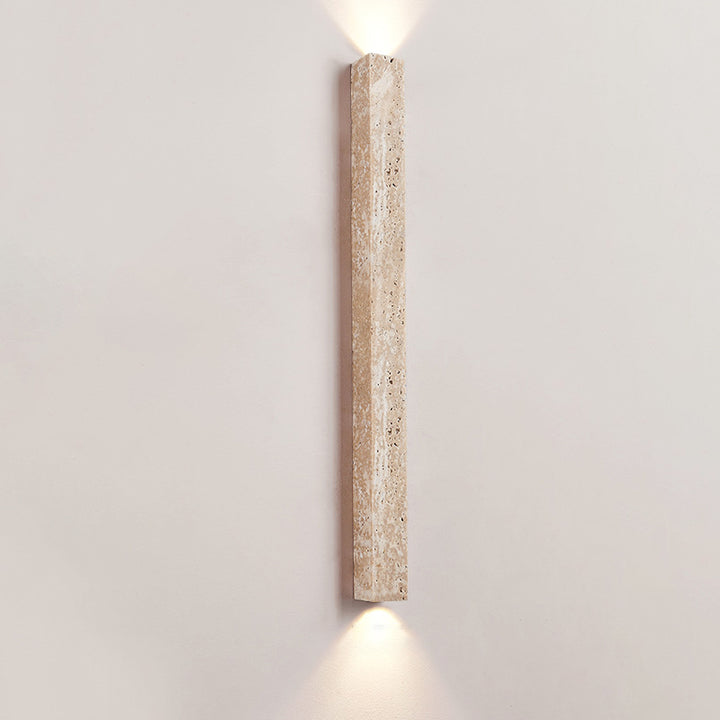 Modern Minimalist Rectangle Linear Yellow Travertine 2-Light Wall Sconce Lamp For Bedroom