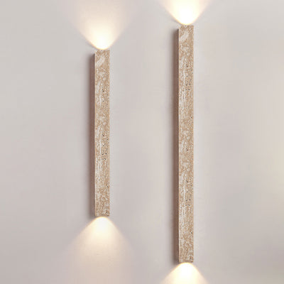 Modern Minimalist Rectangle Linear Yellow Travertine 2-Light Wall Sconce Lamp For Bedroom
