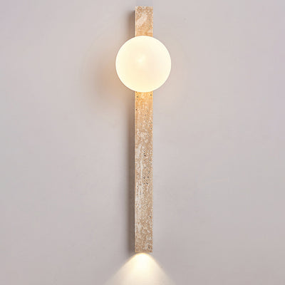 Modern Minimalist Rectangle Linear Yellow Travertine 2-Light Wall Sconce Lamp For Bedroom