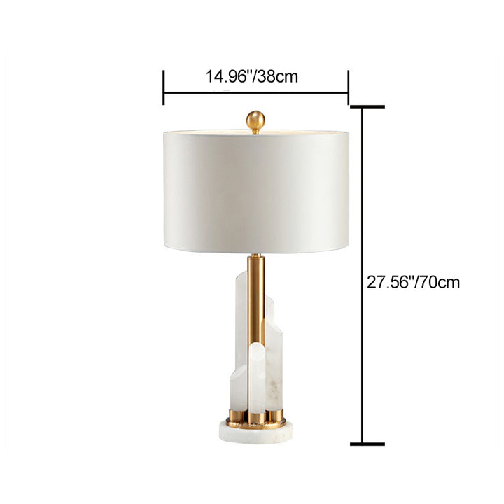 Lampe de table 1 lumière en tissu avec matériel en marbre cylindre rond minimaliste moderne pour chambre 