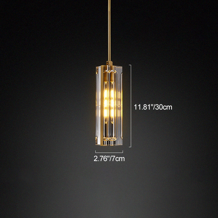 Modern Luxury Rectangle Linear Copper Crystal 1-Light Pendant Light For Bedroom