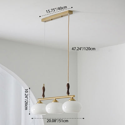 Zeitgenössischer skandinavischer runder linearer Eisen-Holz-Glas 3-Licht-Kronleuchter für das Esszimmer 