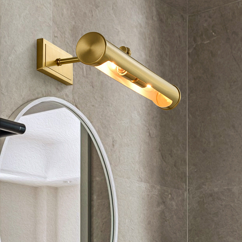 Applique Murale Moderne Minimaliste Cylindre Rond en Cuivre à 2 Lumières pour Salle de Bain 