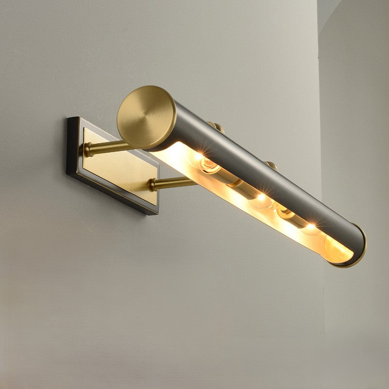 Applique Murale Moderne Minimaliste Cylindre Rond en Cuivre à 2 Lumières pour Salle de Bain 