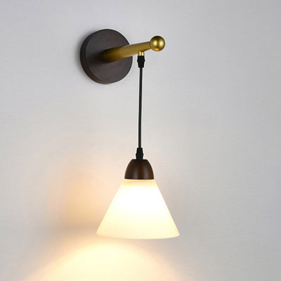 Modern Minimalist Triangular Solid Wood Glass Iron 1-Light Wall Sconce Lamp For Bedroom