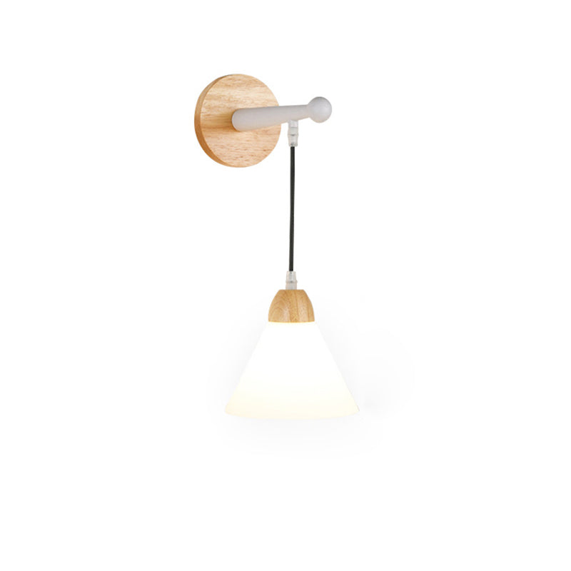 Modern Minimalist Triangular Solid Wood Glass Iron 1-Light Wall Sconce Lamp For Bedroom