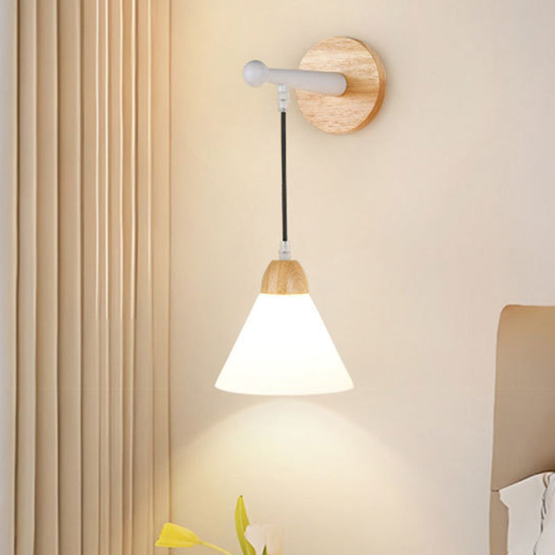 Modern Minimalist Triangular Solid Wood Glass Iron 1-Light Wall Sconce Lamp For Bedroom