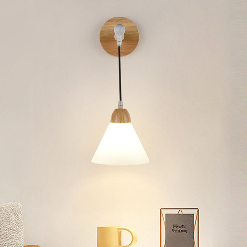 Modern Minimalist Triangular Solid Wood Glass Iron 1-Light Wall Sconce Lamp For Bedroom