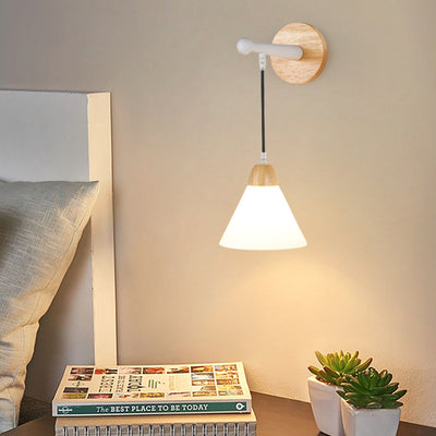 Modern Minimalist Triangular Solid Wood Glass Iron 1-Light Wall Sconce Lamp For Bedroom