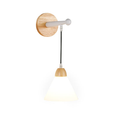 Modern Minimalist Triangular Solid Wood Glass Iron 1-Light Wall Sconce Lamp For Bedroom