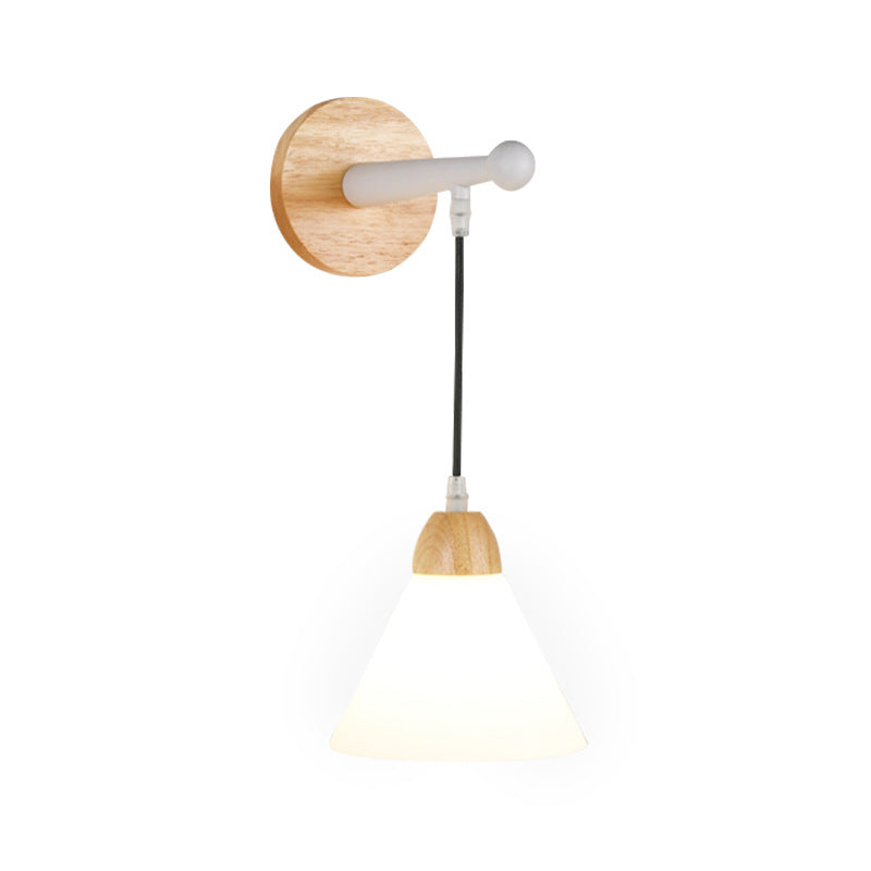 Modern Minimalist Triangular Solid Wood Glass Iron 1-Light Wall Sconce Lamp For Bedroom