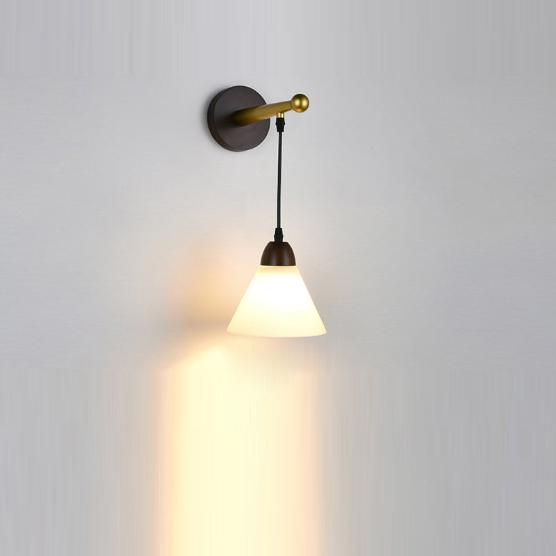 Modern Minimalist Triangular Solid Wood Glass Iron 1-Light Wall Sconce Lamp For Bedroom