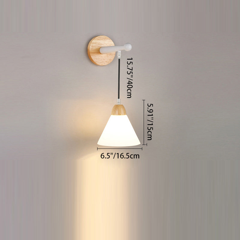 Modern Minimalist Triangular Solid Wood Glass Iron 1-Light Wall Sconce Lamp For Bedroom