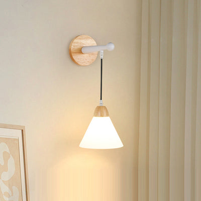 Modern Minimalist Triangular Solid Wood Glass Iron 1-Light Wall Sconce Lamp For Bedroom