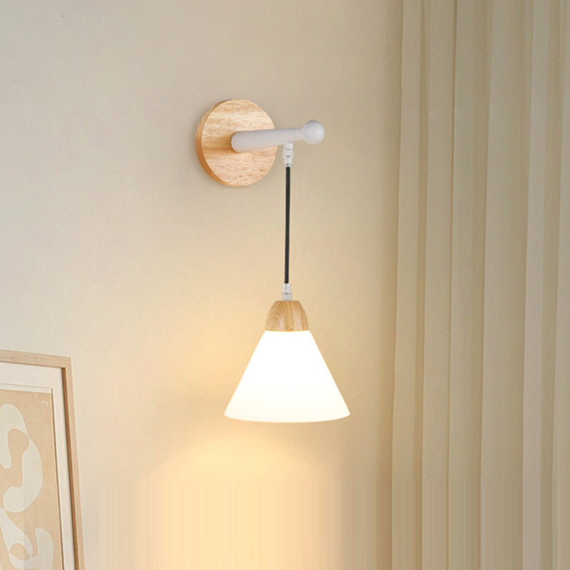 Modern Minimalist Triangular Solid Wood Glass Iron 1-Light Wall Sconce Lamp For Bedroom