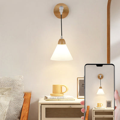 Modern Minimalist Triangular Solid Wood Glass Iron 1-Light Wall Sconce Lamp For Bedroom