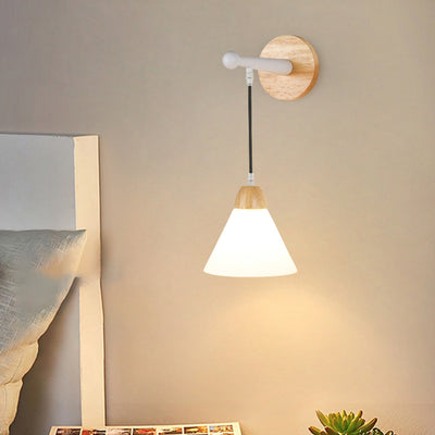 Modern Minimalist Triangular Solid Wood Glass Iron 1-Light Wall Sconce Lamp For Bedroom