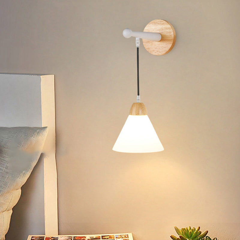 Modern Minimalist Triangular Solid Wood Glass Iron 1-Light Wall Sconce Lamp For Bedroom