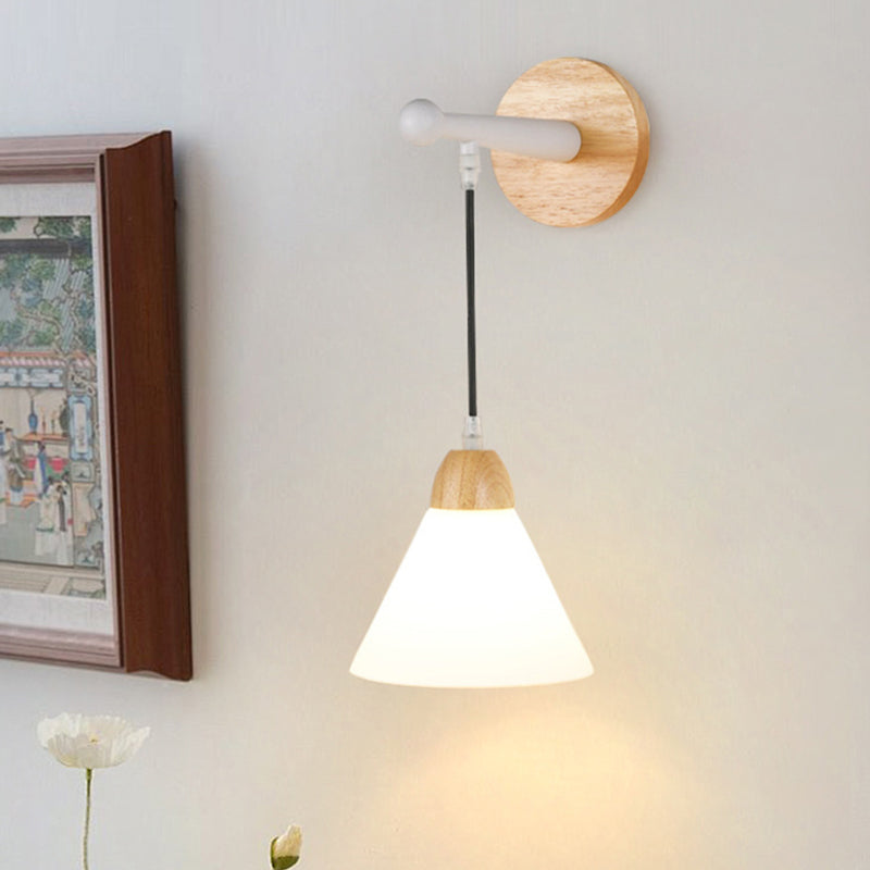 Modern Minimalist Triangular Solid Wood Glass Iron 1-Light Wall Sconce Lamp For Bedroom