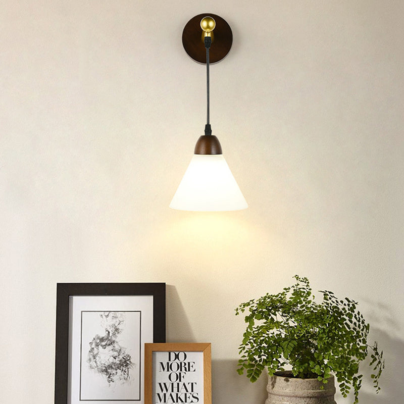 Modern Minimalist Triangular Solid Wood Glass Iron 1-Light Wall Sconce Lamp For Bedroom