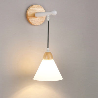 Modern Minimalist Triangular Solid Wood Glass Iron 1-Light Wall Sconce Lamp For Bedroom