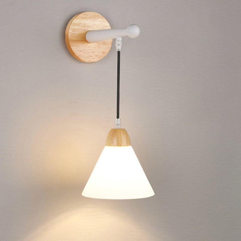 Modern Minimalist Triangular Solid Wood Glass Iron 1-Light Wall Sconce Lamp For Bedroom