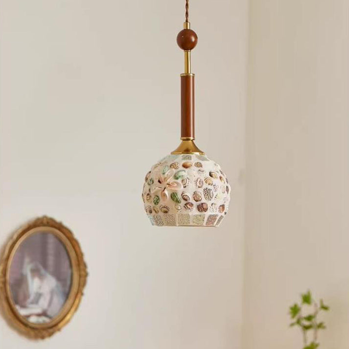 Lustre suspendu 1 lumière en verre ovale vintage traditionnel et fer solide en bois pour chambre à coucher 