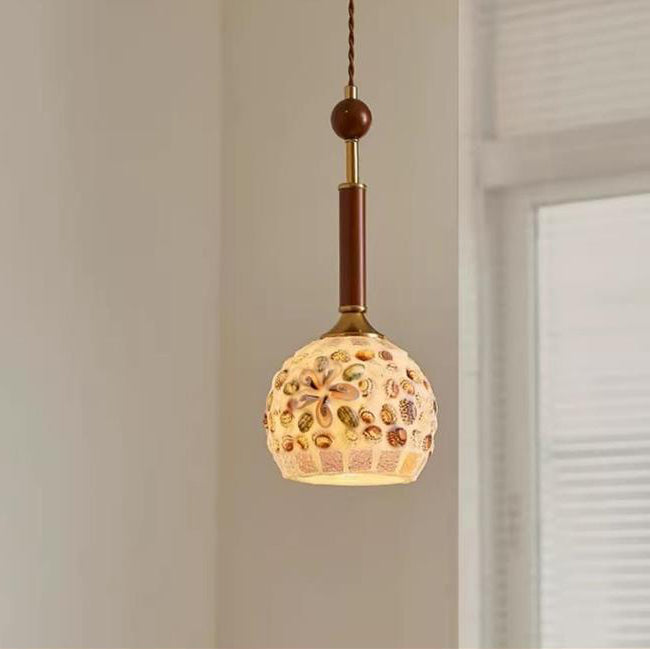 Lustre suspendu 1 lumière en verre ovale vintage traditionnel et fer solide en bois pour chambre à coucher 