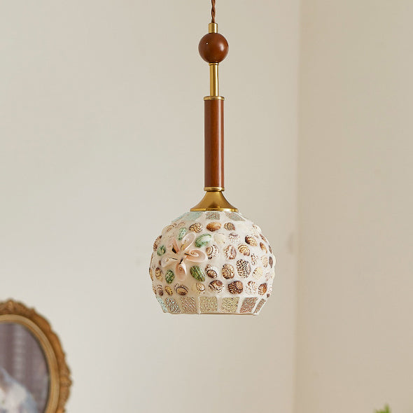 Lustre suspendu 1 lumière en verre ovale vintage traditionnel et fer solide en bois pour chambre à coucher 