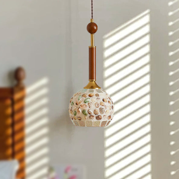 Lustre suspendu 1 lumière en verre ovale vintage traditionnel et fer solide en bois pour chambre à coucher 
