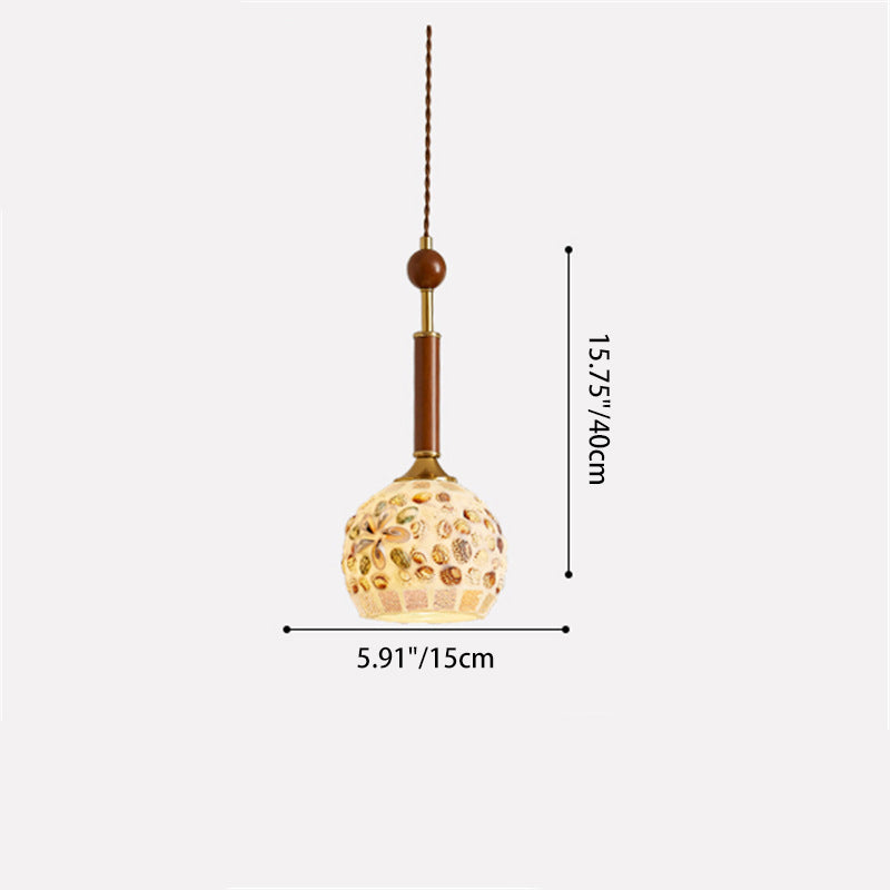 Lustre suspendu 1 lumière en verre ovale vintage traditionnel et fer solide en bois pour chambre à coucher 
