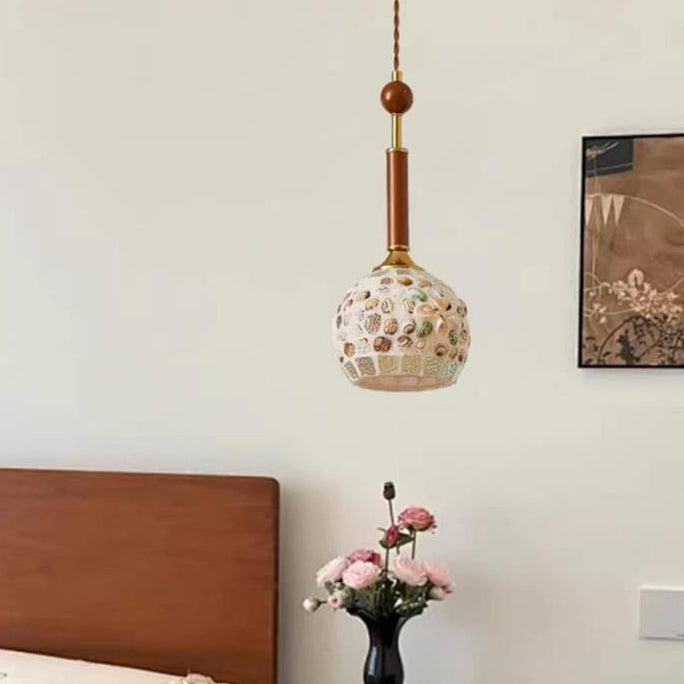 Lustre suspendu 1 lumière en verre ovale vintage traditionnel et fer solide en bois pour chambre à coucher 