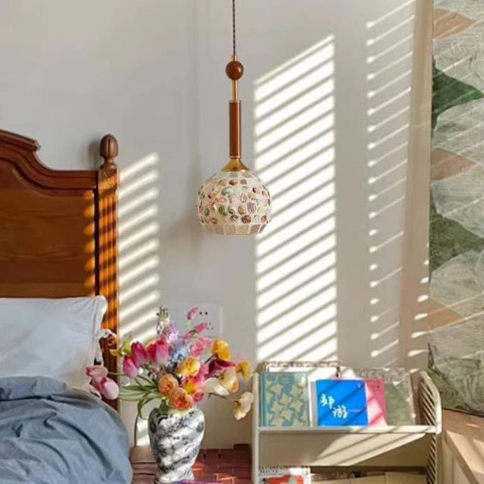 Lustre suspendu 1 lumière en verre ovale vintage traditionnel et fer solide en bois pour chambre à coucher 