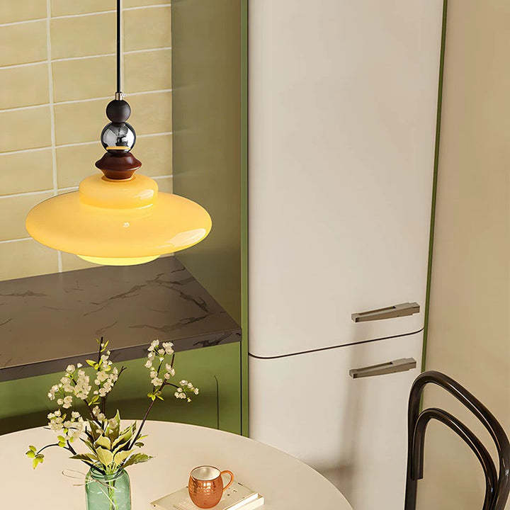 Suspension 1 lumière en bois massif, verre et fer, en forme de chapeau de paille vintage traditionnel, pour chambre à coucher 