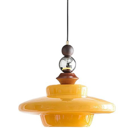 Suspension 1 lumière en bois massif, verre et fer, en forme de chapeau de paille vintage traditionnel, pour chambre à coucher 