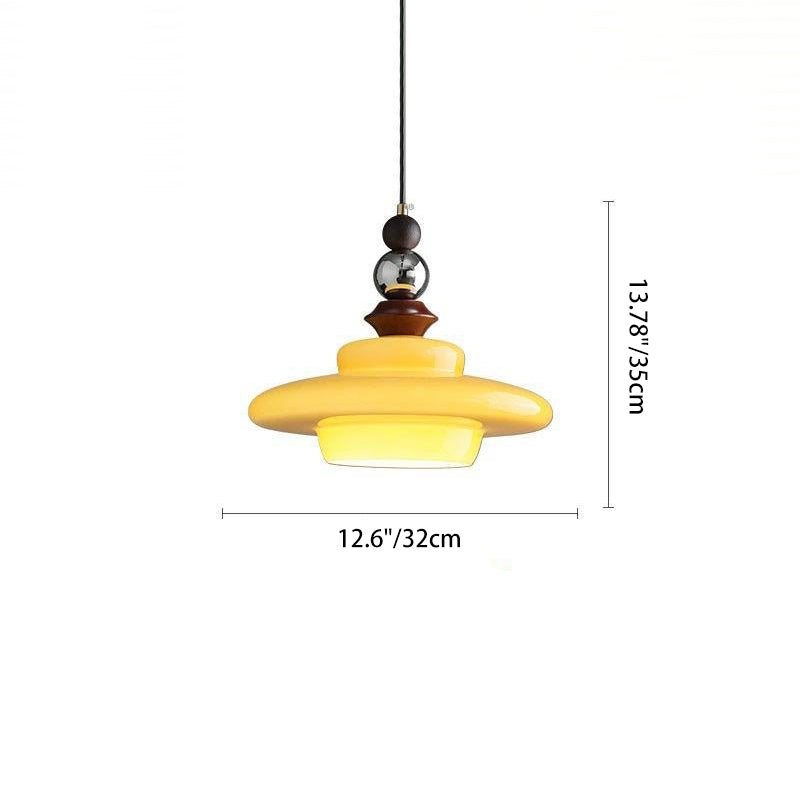 Suspension 1 lumière en bois massif, verre et fer, en forme de chapeau de paille vintage traditionnel, pour chambre à coucher 