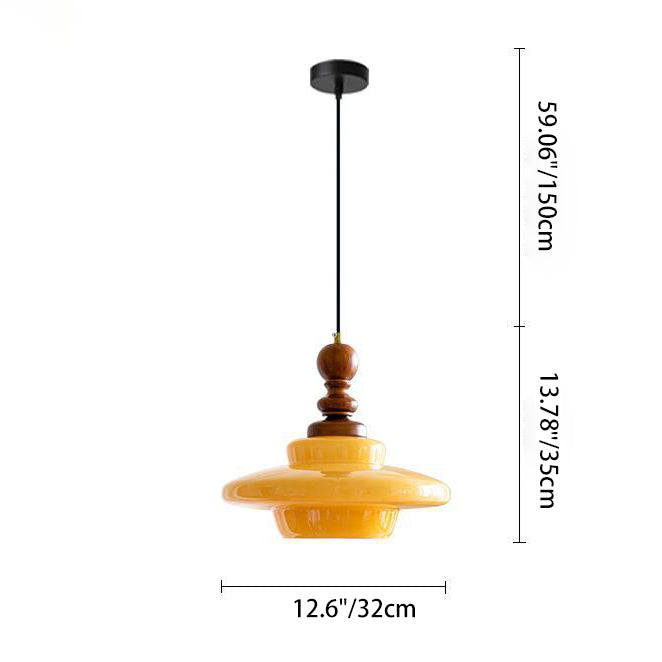 Suspension 1 lumière en bois massif, verre et fer, en forme de chapeau de paille vintage traditionnel, pour chambre à coucher 