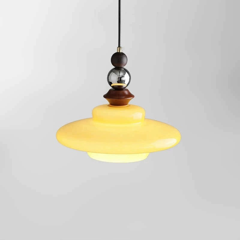 Suspension 1 lumière en bois massif, verre et fer, en forme de chapeau de paille vintage traditionnel, pour chambre à coucher 